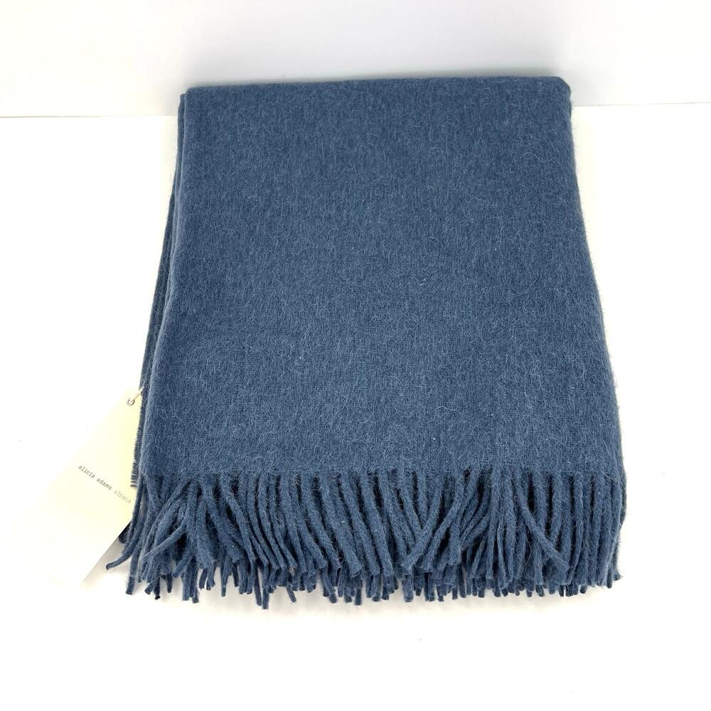 Alicia Adams Alpaca Peru Solid Blue Throw Fringe Blanket Taupe Stripe